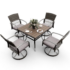 Pamapic 5-Piece Metal Patio Outdoor Dining Set with Square Table and Rattan Swivel Chairs with Cushion - 1 of 4