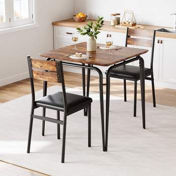 Whizmax Small Dining Table Set for 2, 3 Piece Kitchen Bar Dinette Square, with PU Padded Chairs