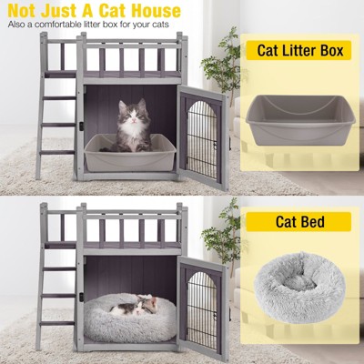 Small Gray Insulated Wooden Outdoor Cat House