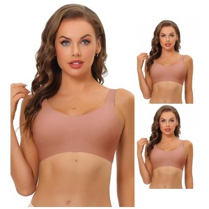 INSPIRE CHIC Women's No Show Smooth Comfort Adjustable Wide Straps Wireless Minimizers Bras 3 Packs - 1 of 4