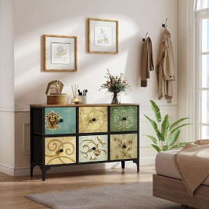 ZACHVO 6-Drawer Baroque florals Fabric Dresser – Vintage Printed Fronts, Water-Resistant Wood Top, Anti-Tip & 4 Adjustable Feet - 1 of 4