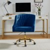 Anika Velvet Height-adjustable Swivel Task Office Chair with Button-tufted Back and Gold Base | Karat Home - image 3 of 4