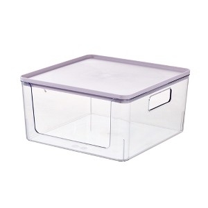 Rosanna Pansino x iDesign Recycled Plastic Open Front Kitchen Storage Bin with Lid, Clear Bin/Lavender Sprinkles Lid, 12" x 12" x 6" - 1 of 4
