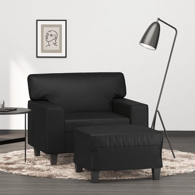 vidaXL Sofa Chair with Footstool Black 23.6 in. Faux Leather