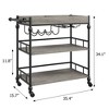 Jojoka 3-Tier Gray Industrial Bar Cart with Wine Rack, Glass Holder, and Removable Tray - 2 of 4