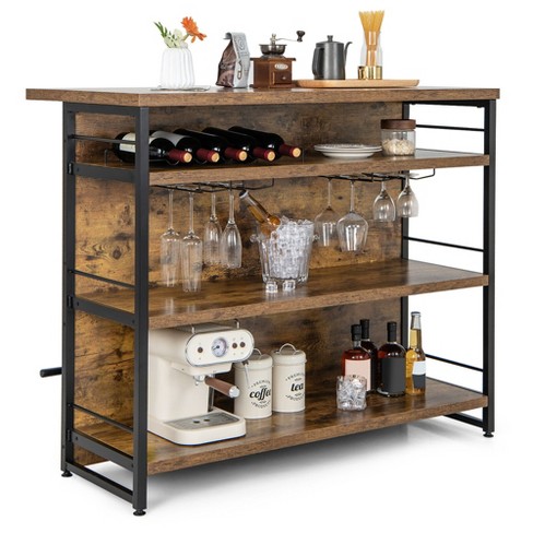 Tangkula Wine Rack Table Coffee Bar Cabinet Freestanding Liquor