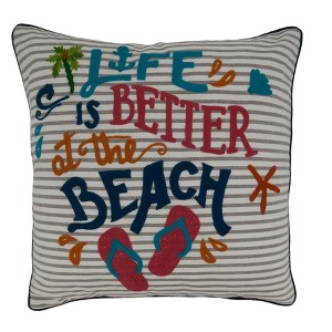Saro Lifestyle Life Is Better At The Beach - Pillow Poly Filled, 18" Square, Multi - 1 of 3