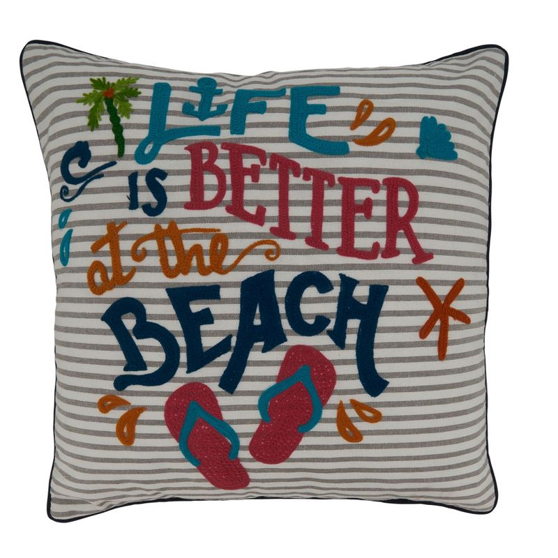 Saro Lifestyle Life Is Better At The Beach Decorative Pillow Cover, Multi, 18", 1 of 4