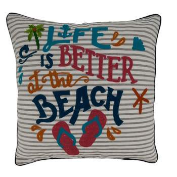 Saro Lifestyle Life Is Better At The Beach Decorative Pillow Cover, Multi, 18"