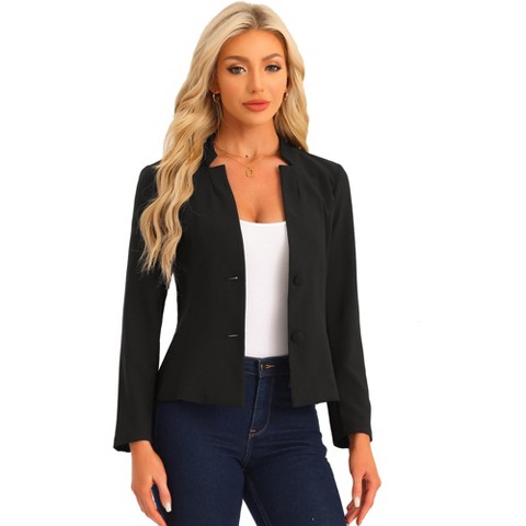 Allegra K Women's Long Sleeve Button Down Office Work Blazers Black Small