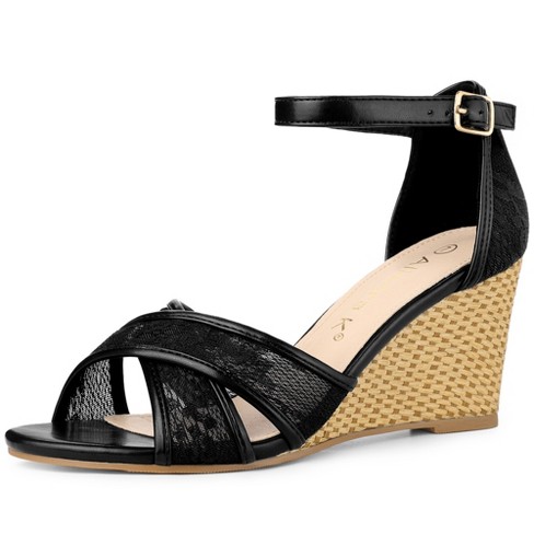 Allegra K Women's Closed Toe Espadrilles Wedges Tie Up Wedge Sandals Black  7.5