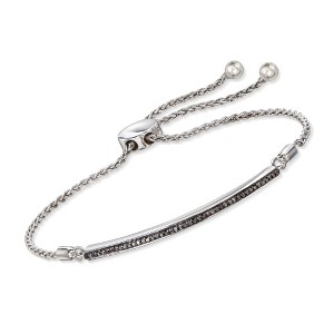 Ross-Simons 0.15 ct. t.w. Black Diamond Bar Bolo Bracelet in Sterling Silver Size - 1 of 4