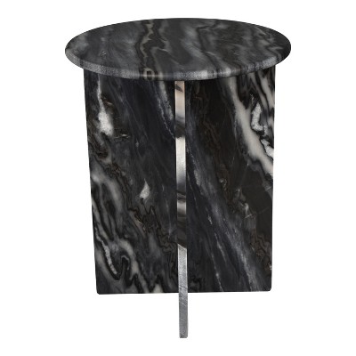 Gray Marble Round X-Shaped End Table