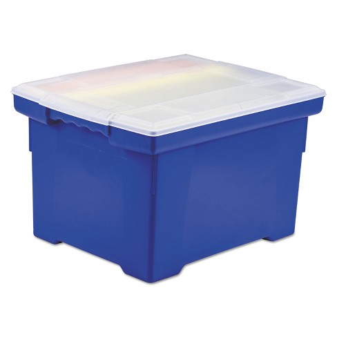 Storex Letter and Legal Size Portable File Storage Box with Locking Handle,  Clear