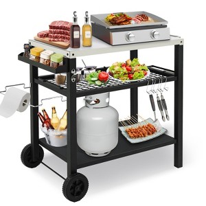 ROVSUN Gourmet Rolling Grill Cart with Trash Bag Holder, Hooks, Side Handle, Outdoor/Indoor Dining Prep Table Cart for Camping, Party, BBQ, Black - 1 of 4