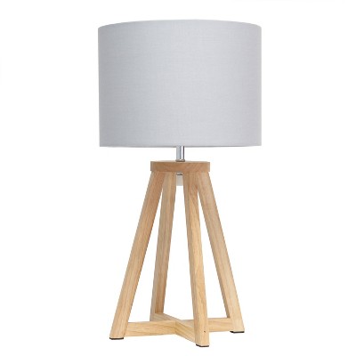 Natural Wood Interlocked Triangular Table Lamp with Fabric Shade Brown - Simple Designs