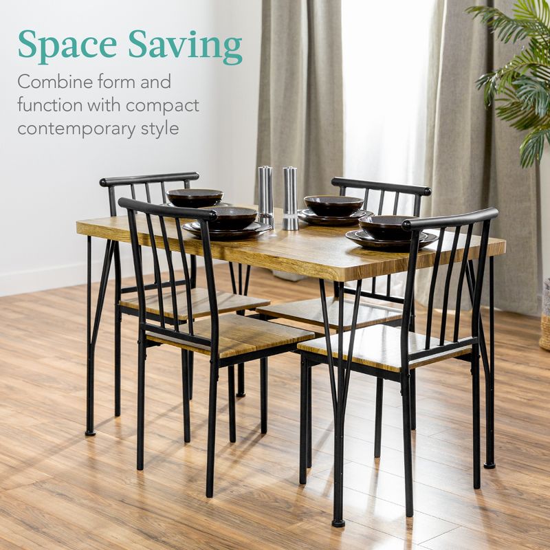 Best Choice Products 5-Piece Indoor Modern Metal Wood Rectangular Dining Table Furniture Set w/ 4 Chairs, 2 of 10