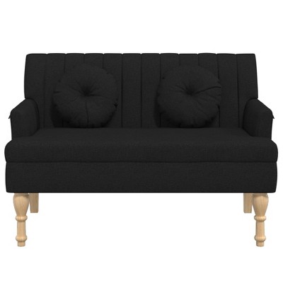 Black Fabric Bench with Cushions and Wooden Legs