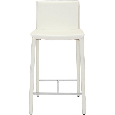 Transitional Sleek White Leather Counter Stools, Set of 2