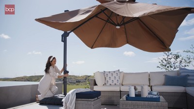 Sand 10x10ft 2-Tier Cantilever Patio Umbrella with Solar LED Lights