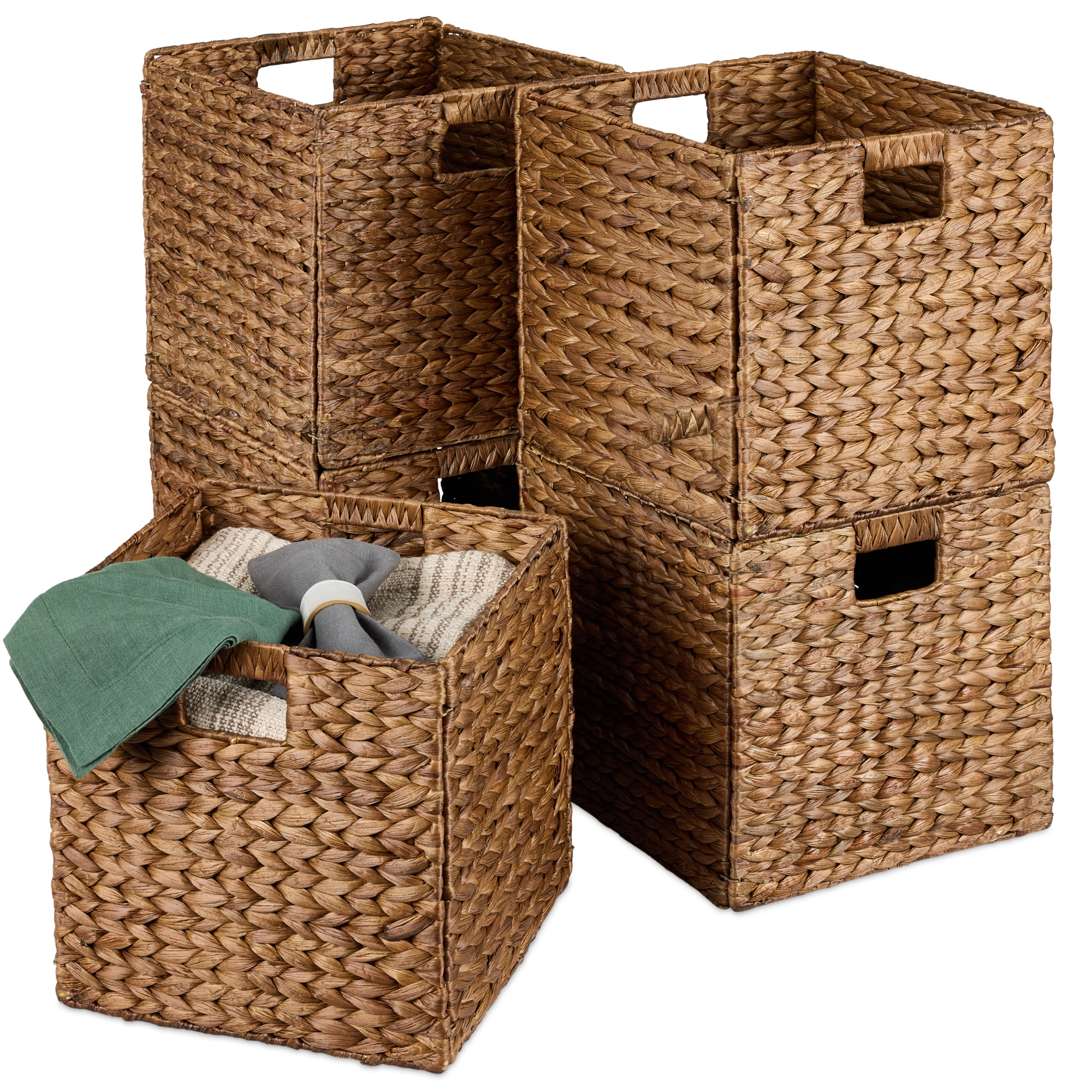 Best Choice Products 13x13in Hyacinth Storage Baskets, Set of 5 Multipurpose Collapsible Organizers - Chestnut