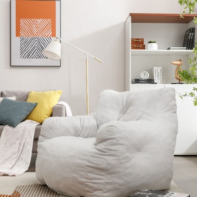 Soft Bean Bag Chairs with Memory Foam, 37" W Teddy/Linen Bean Bag Arm Chair & Fluffy Lazy Sofa 4A - ModernLuxe