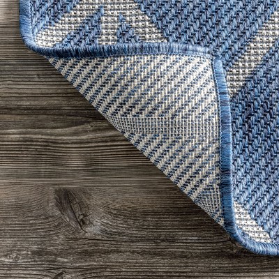 Blue Geometric Flat Woven Indoor/Outdoor Rug