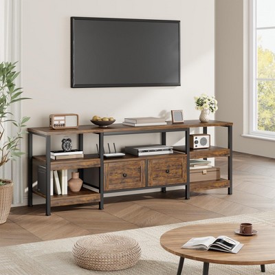 Homhougo 71" Modern-Industrial TV Stand with 2 Fabric Drawers, Entertainment Center for TVs Up to 75" Brown