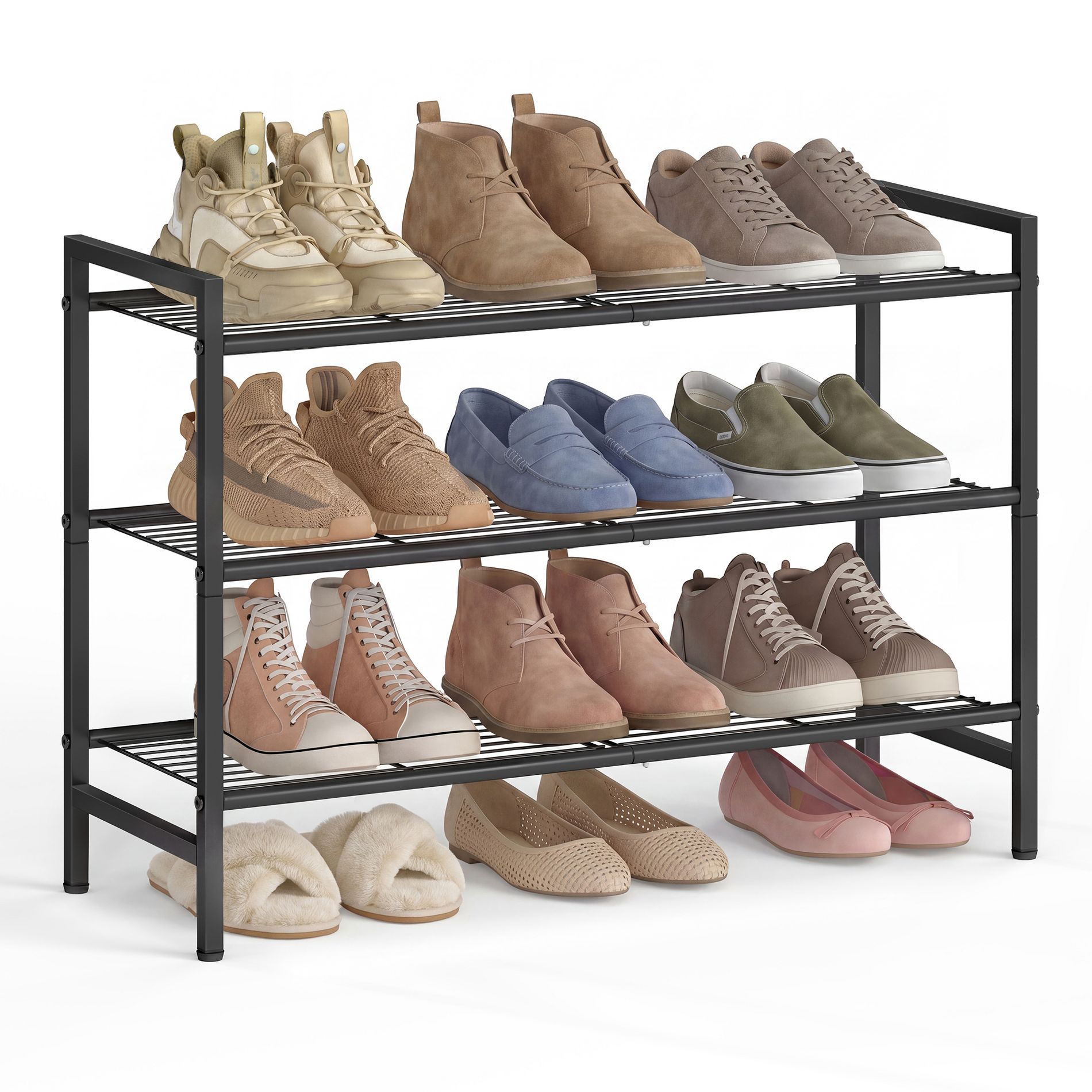 SONGMICS 3-Tier Steel Shoe Rack, Vertical Boot Shelf, 26.7 x 11 x 21 in