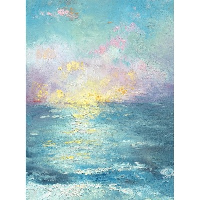 Cottage Garden West of The Wind Showtime Blue, Yellow, Pink 48 x 24 Inch Waterproof Gallery Wrapped Canvas, Outdoor Garden, Yard, Patio All Weather