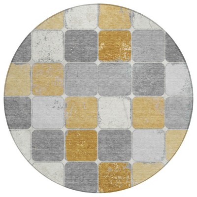 HomeRoots 8' Gold And Gray Round Geometric Washable Indoor Outdoor Area Rug