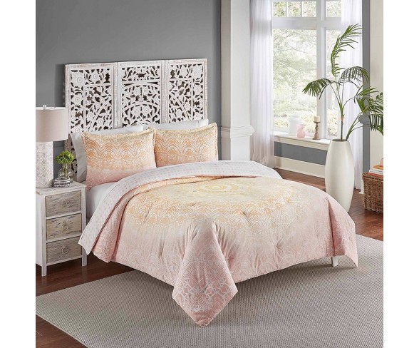 Boho Boutique King 3pc Sundial Reversible Comforter & Sham Set Light Peach