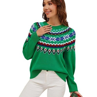 Coolmee Women's Fall Winter Striped Pullover Sweater Trendy Crew Neck Long Sleeve Vintage Color Block Knit Tops