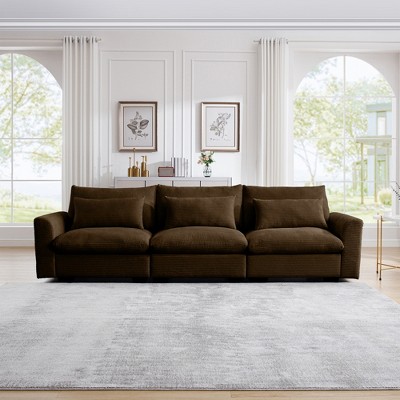 Christopher Knight Home Mavis Corduroy 122" Upholstered Deep Seat 3 Seater Couch with 3 Waist Pillows