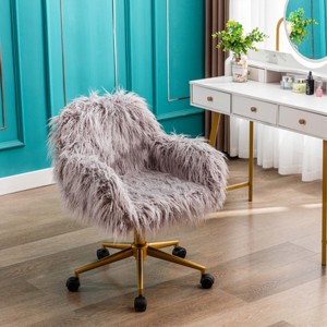 Office Chair Modern with Faux Fur Upholstery and Adjustable Height for Home Office 16in Wide Seat - 3irtyhousy - 1 of 4