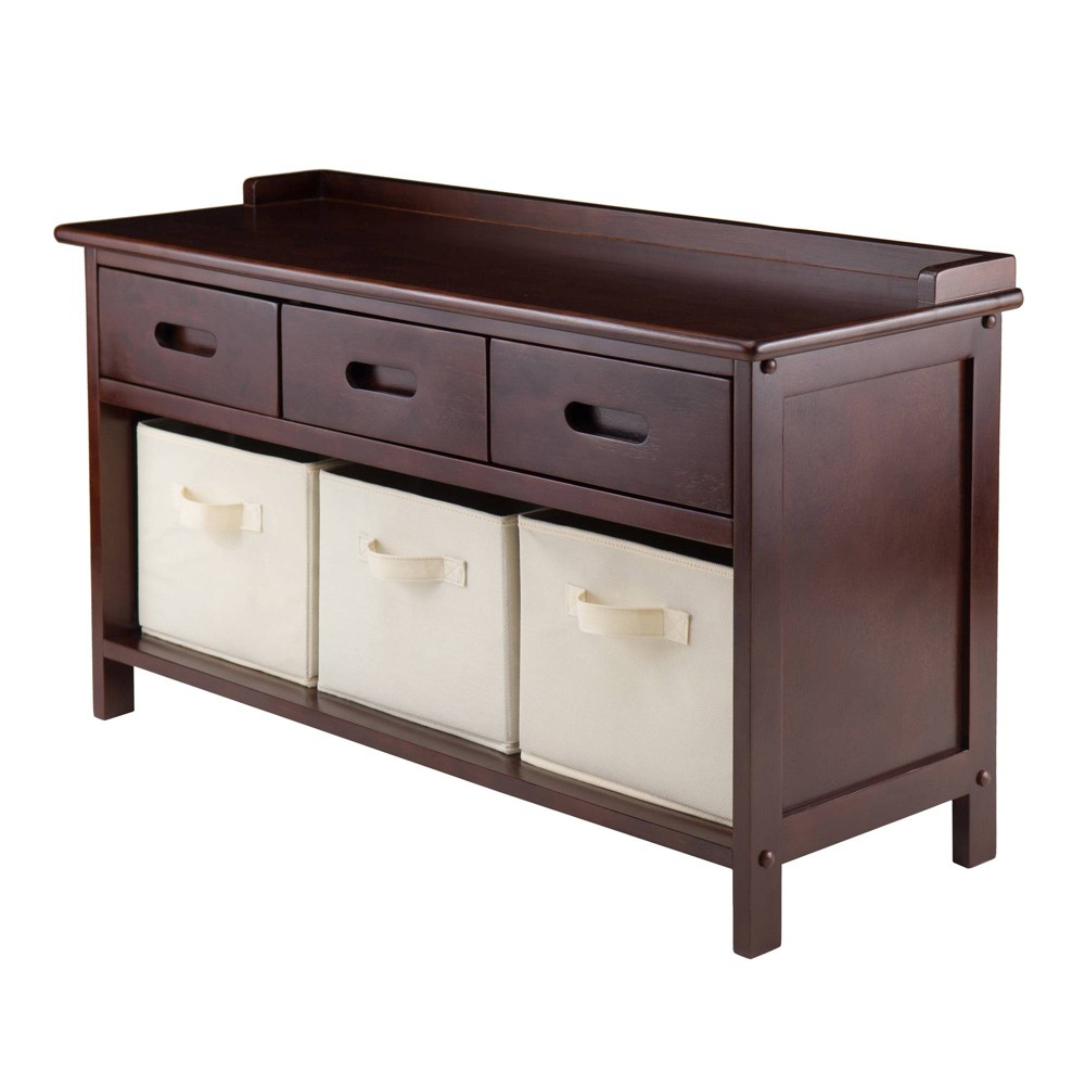 Photos - Chair Adriana Entryway Storage Bench with Baskets Walnut/Beige - Winsome