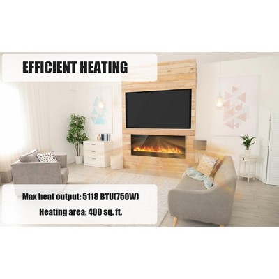50" Black Wall Mounted Electric Fireplace with Remote Control