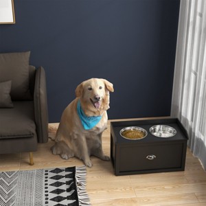 23'' Large Elevated Dog Bowls with Storage Drawer Raised Feeder with Stainless Steel Bowls,Modern Pet Feeding Station - LAOTIES - 1 of 4