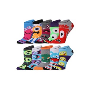 Tipi Toe Womens 10 Pairs Cute Monster Faces Pattern & Mix Colors For Vibrant Style Low Cut/No Show Socks - 1 of 4