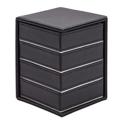 Black Faux Leather Rotating 4-Tier Jewelry Organizer