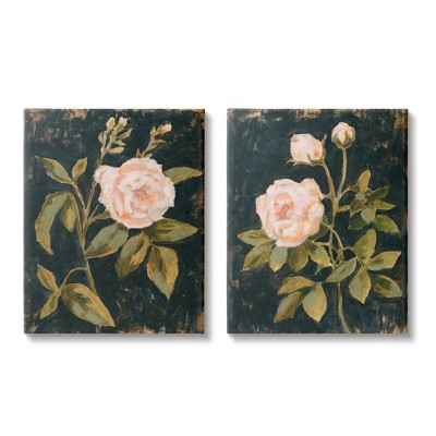 Stupell Industries Enchanted Vintage Pink Rose Florals Distressed Black