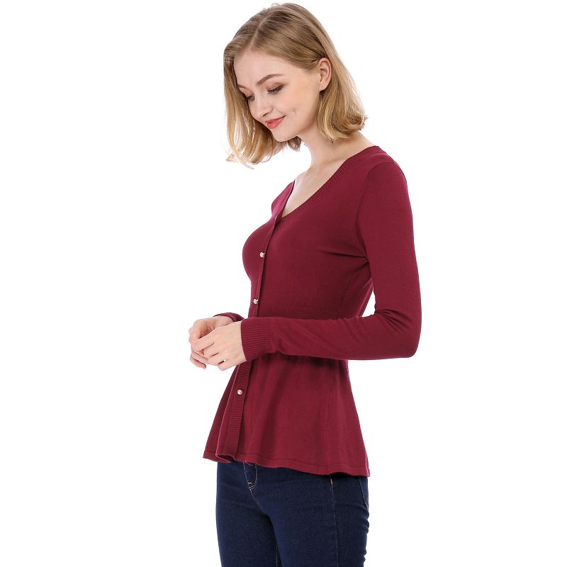 Allegra K Women's Slim Fit V-Neck Long Sleeve Ribbed Knitted Peplum Top, 5 of 8