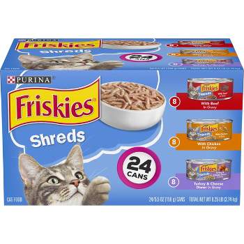 Purina Friskies Shreds Beef, Turkey, Whitefish & Chicken Wet Cat Food - 5.5oz/24ct Variety Pack