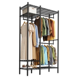 Heavy Duty Adjustable Garment Rack with Shelves – Black for Closet, Laundry & Commercial Use - 1 of 4