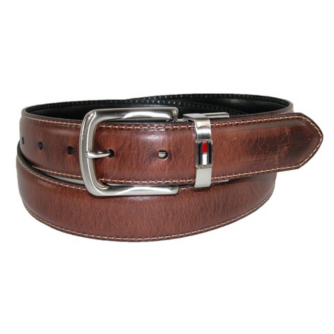 Tommy Hilfiger Men's Leather Reversible Belt With Flag Logo, 32, Brown ...