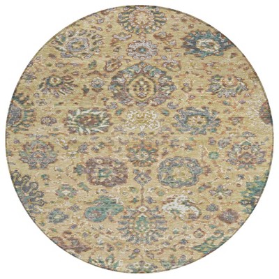 Gold Beige And Pale Aqua Floral Washable Indoor Outdoor Area Rug