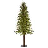 Nearly Natural 9' Wyoming Alpine Prelit LED Artificial Christmas Tree with Pine Cones on Natural Trunk