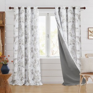 Deconovo 2 Panels Blackout Curtains with Autumn Floral Print, 8 Grommets for Living Room - 1 of 4