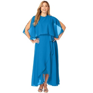 Jessica London Women's Plus Size Georgette Maxi Cape Sleeve Dress - 1 of 4