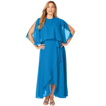 Jessica London Women's Plus Size Georgette Maxi Cape Sleeve Dress